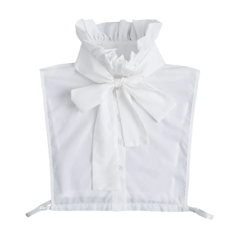 

Ruffled Bows Tie Fake Collar Clothing Accessory for Female Fashion Removable Collar with Button Down Half Shirt Blouse