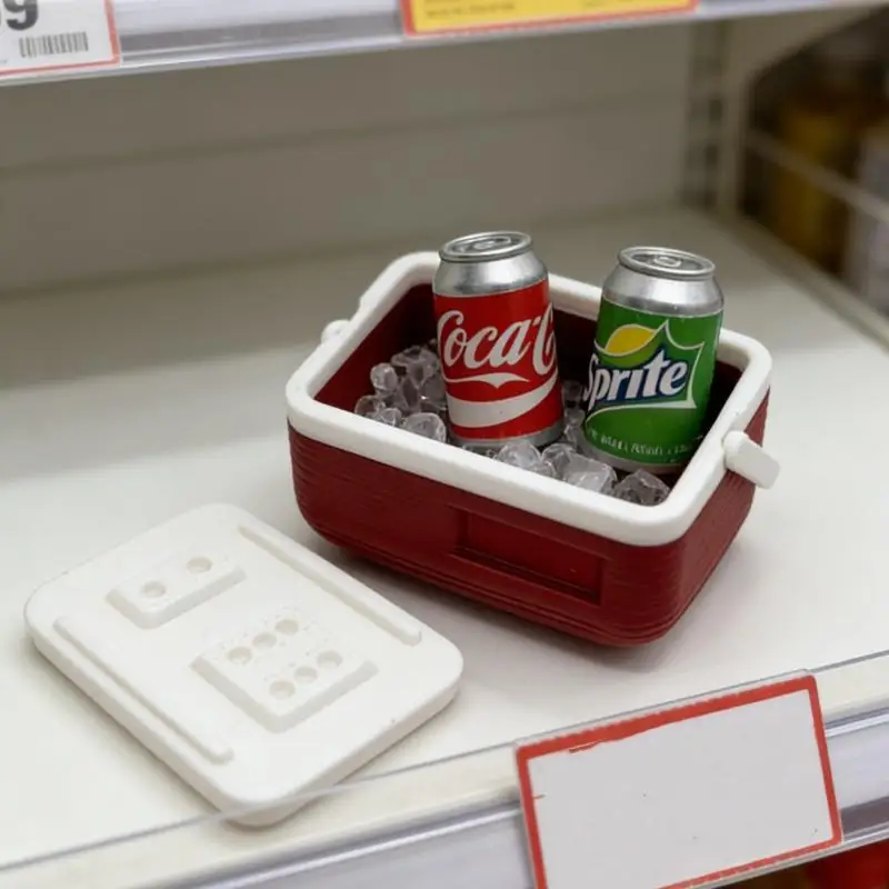 

TH 1 Set Summer Outdoor Scene Beverage Cooler Dollhouse Miniature Portable Refrigerator Box Simulation Ice Drink Kit