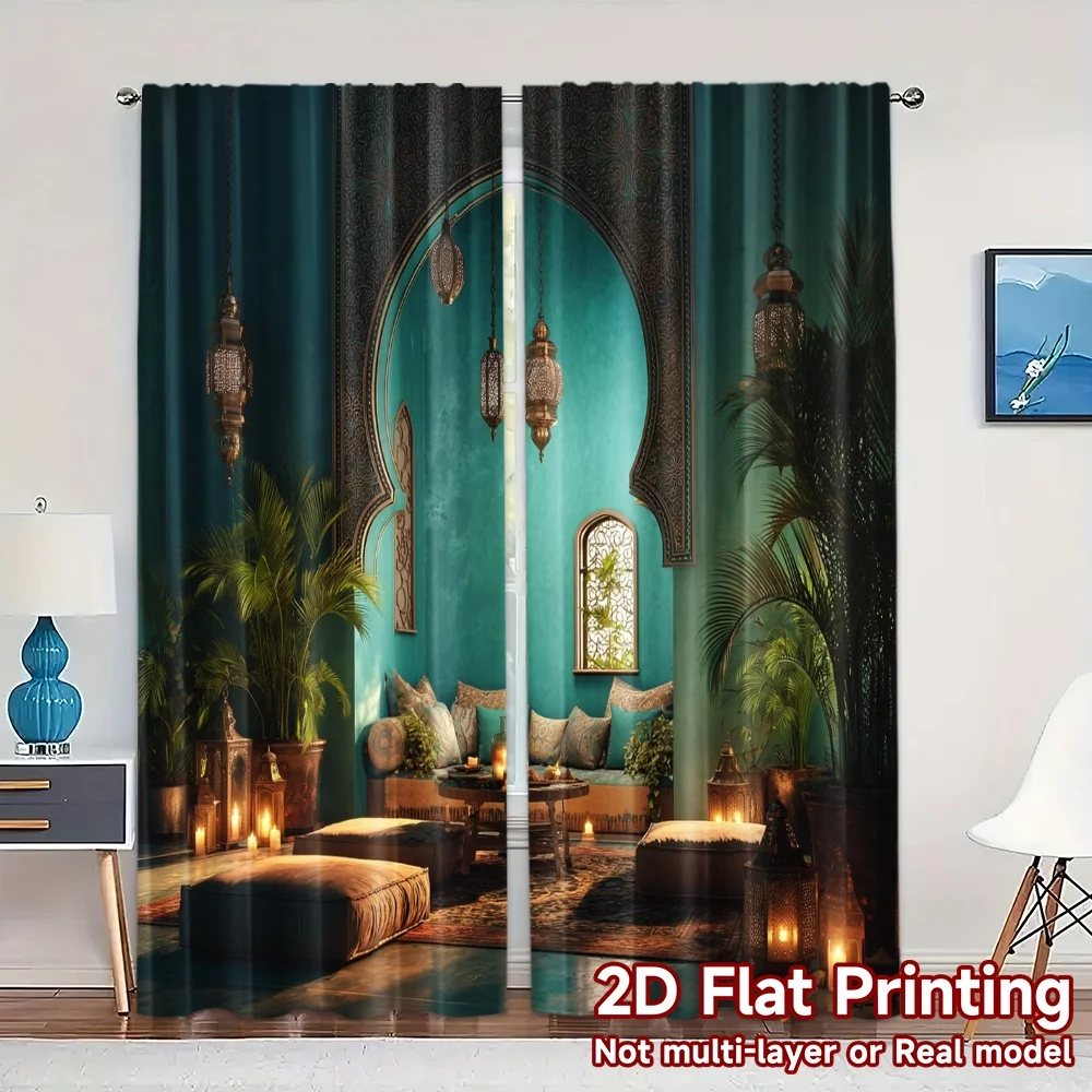 2pcs, 2D FLAT PRINTING Curtains (Without Rod) Moroccan Haven Chic Curtains Prints Light Filtering Curtains Room Decor Perfect
