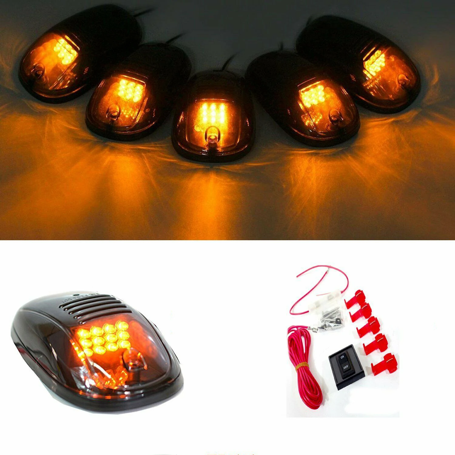 

5pcs For Dodge Ram 1500/2500/3500/4500/5500 Jeep Off-Road RV LED Cab Roof Top Marker Running Clearance Lights Exterior Lens