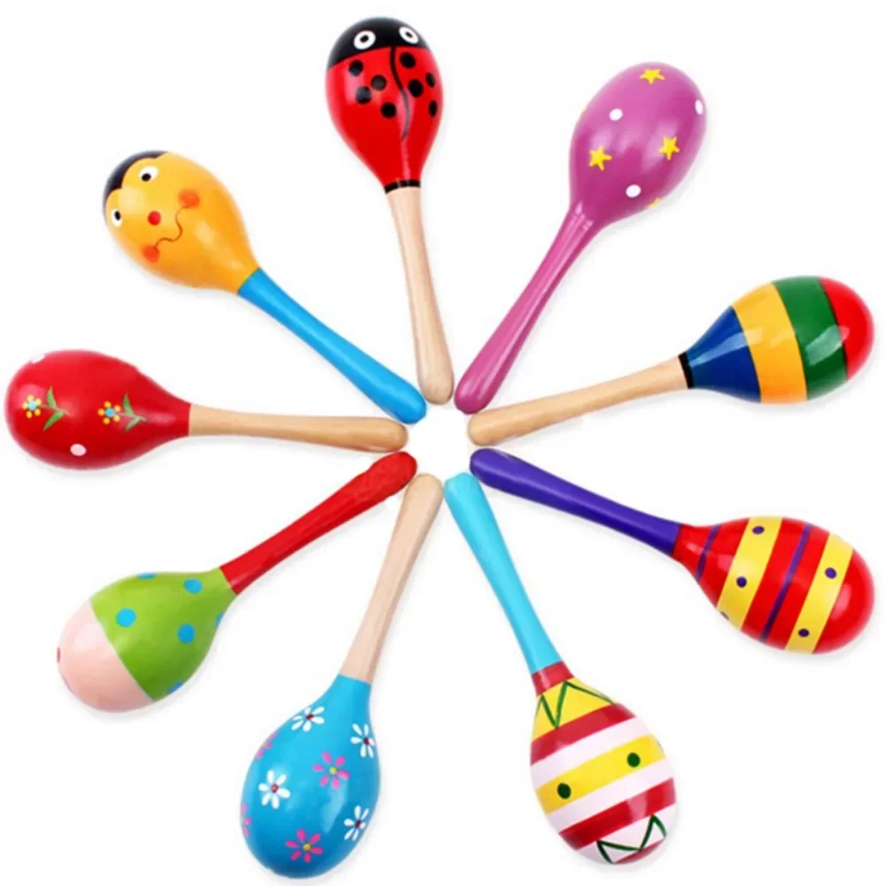 Large Montessori Baby Toy Wooden Colorful Musical Instrument Rattle Shaker Sand Hammer Bell Kids Children Early Learning Toys