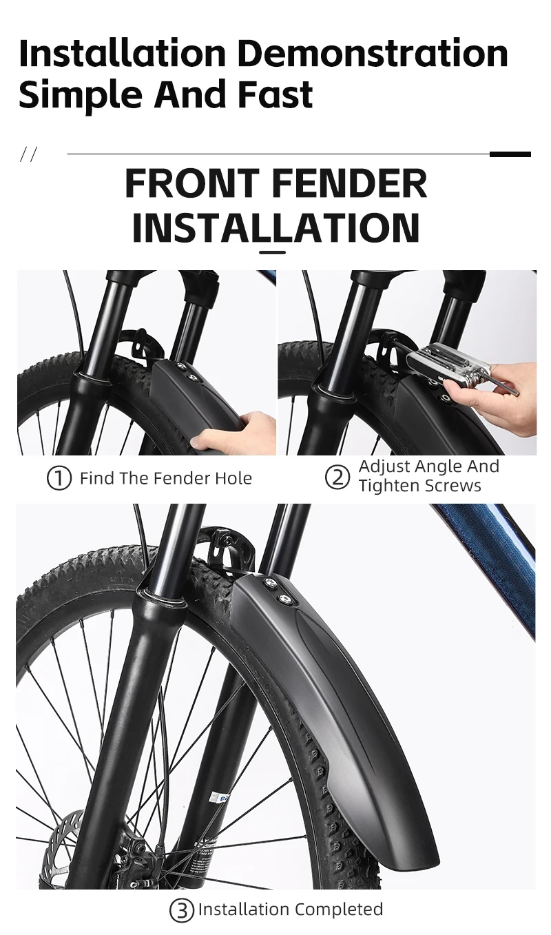 WEST BIKING Mountainbike-Schutzblech-Set 9cm Breiter Bogen Wasserdichte Schutzbleche Schraubbefestigung für 26 27,5 29 MTB Stadtfahrrad-Zubehör – Detail 10