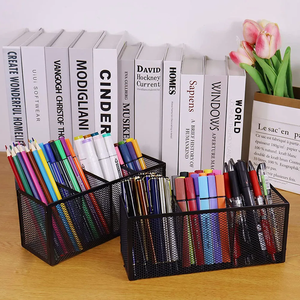 

Sturdy Wrought Iron Storage Box Desktop ganizer for Pens Pencils Brushes Stationery Office Home Mesh Pen Holder Makeup
