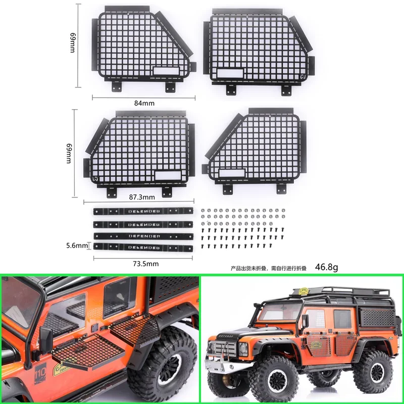 

4pcs Metal Reversible Protective Door Car Window Net for 1/10 RC Crawler Car Traxxas TRX4 D90 D110 Land Rover Defender Diy Parts