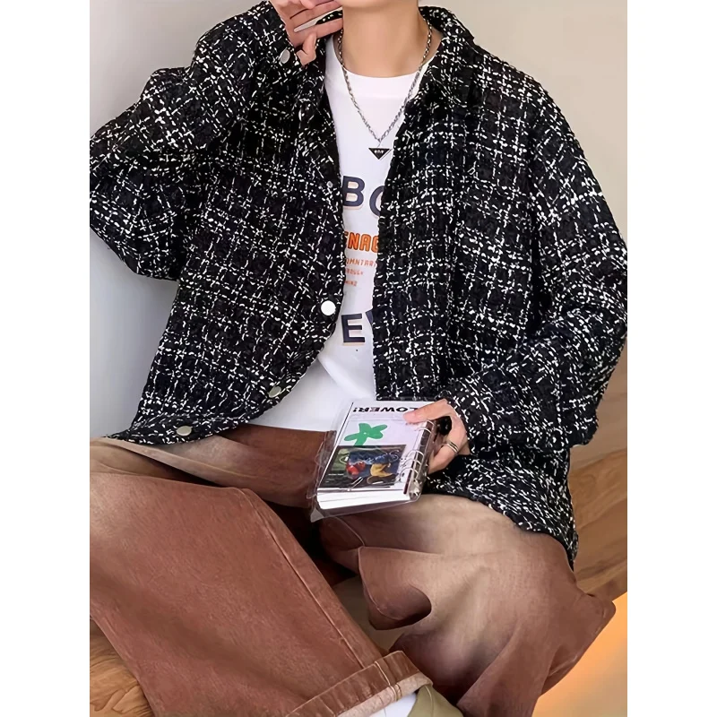 

Твидовая маленькая ароматная клетчатая куртка, мужская весенне-осенне-зимняя элитная свободная повседневная куртка с лацканами для мальчиков