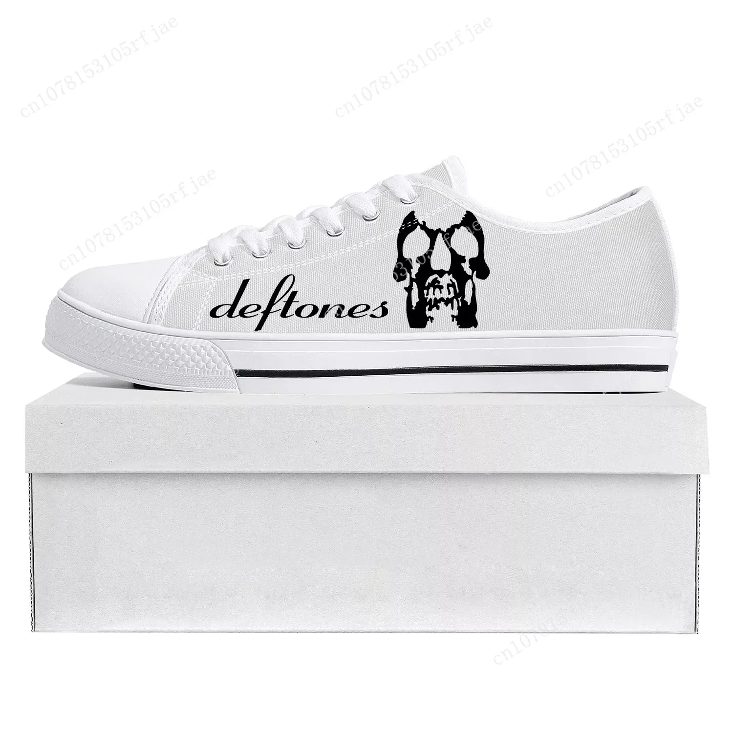 Deftones Rock Band Low Sneakers para homens e mulheres, par de esqueleto, sapatilha pop, top baixo, alta qualidade, lona adolescente