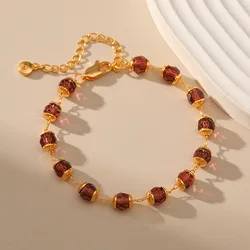 Brown Crystal 18k Gold Plated Metal Chain Women Bracelet Summer Easy To Match Coffee Beads Fashion Jewelry Gift for Female
