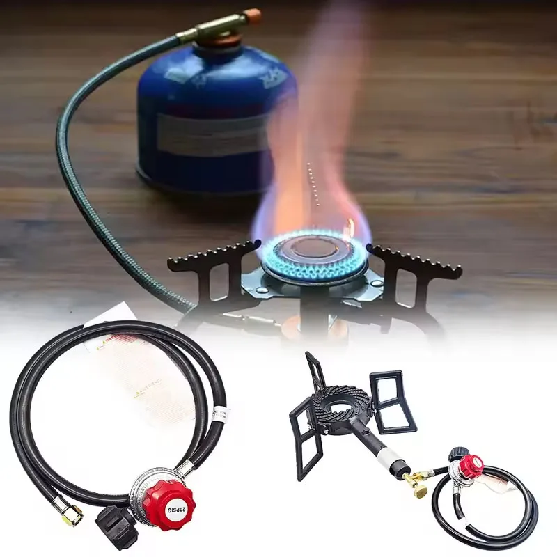 4FT Adjustable Regulator With High-Pressure Gauges Propane Regulator With Hose For BBQ Tabletop Grill Fire-Pit Table Fish Fryer