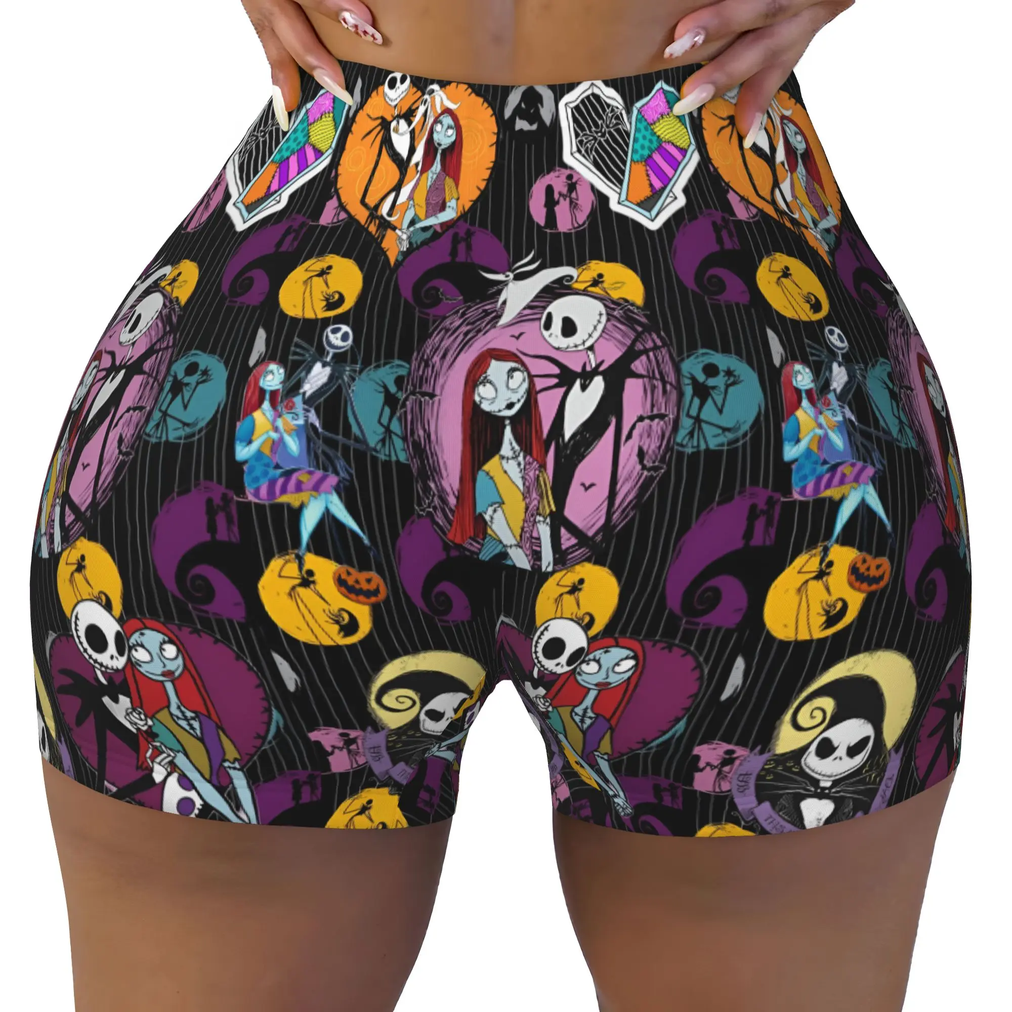 Custom Women's Skellingtones Skull Workout Yoga Shorts Halloween Gym Athletic Running Volleyball Shorts