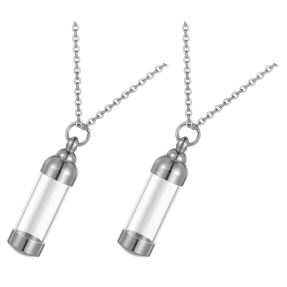 2Pcs Pet Memorial Necklace Stainless Steel Glass Bottle Pendant for Ashes Keepsake Jewelry Urn for Cremation Pet Urn Necklace