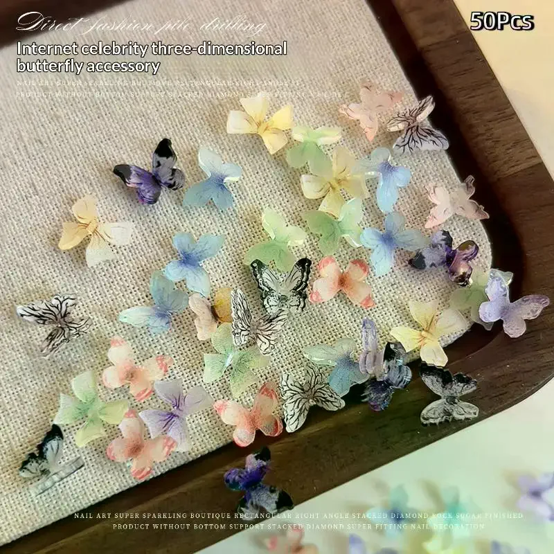 50Pcs Mix Bunte Harz Schmetterling Nagel Charms Nagel Strass Kunst Stereoskopischen Nagel Dekoration DIY Zubehör