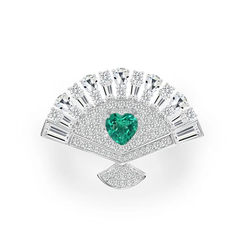 

ZOCA New Design 925 Sterling Silver Fan Shape Lab Grown Emerald Ruby Ring Wedding Engagement Fine Jewelry Gift