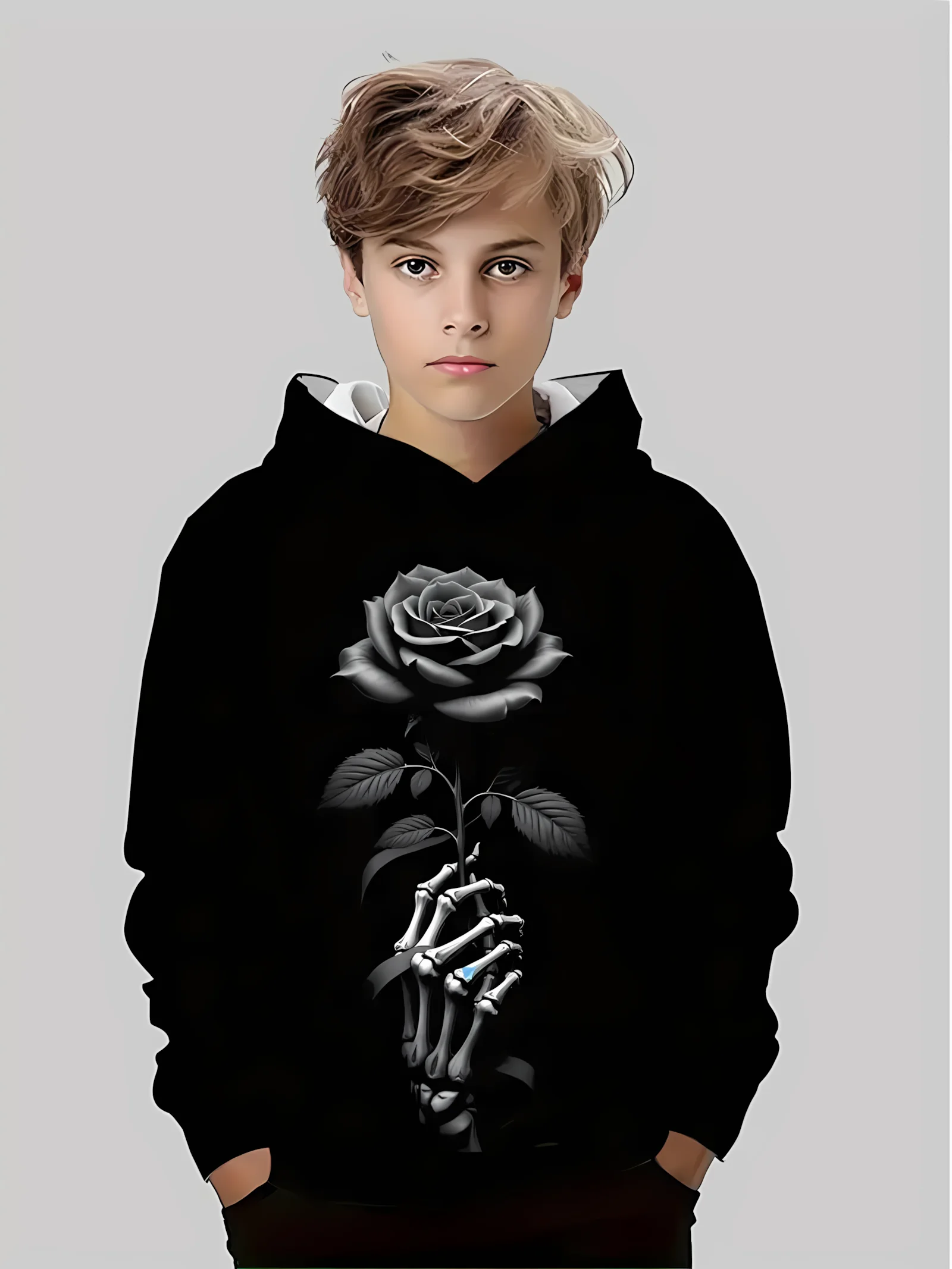 

Новая осенняя удобная детская толстовка с 3D принтом черепа и розы, уличная повседневная модная толстовка с капюшоном