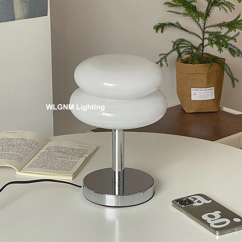 Macaron Glass Table Lamp Egg Tart Desk Light Bedroom Living Room Atmosphere Lamps Night Light Girl Bedroom Bedside Decor