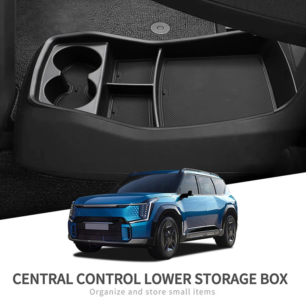BEVO Center Console Lower Organizer Armrest Storage Box for 2024-2026 KIA EV9 Center Console Bottom Insert Tray with Cup Holder
