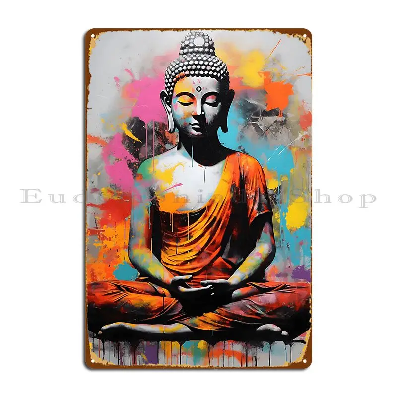 Colorful Buddha Meditation Zen Feng Shui Metal Plaque Poster Garage Plaques Cinema Printed Cinema Wall Mural Tin Sign Poster