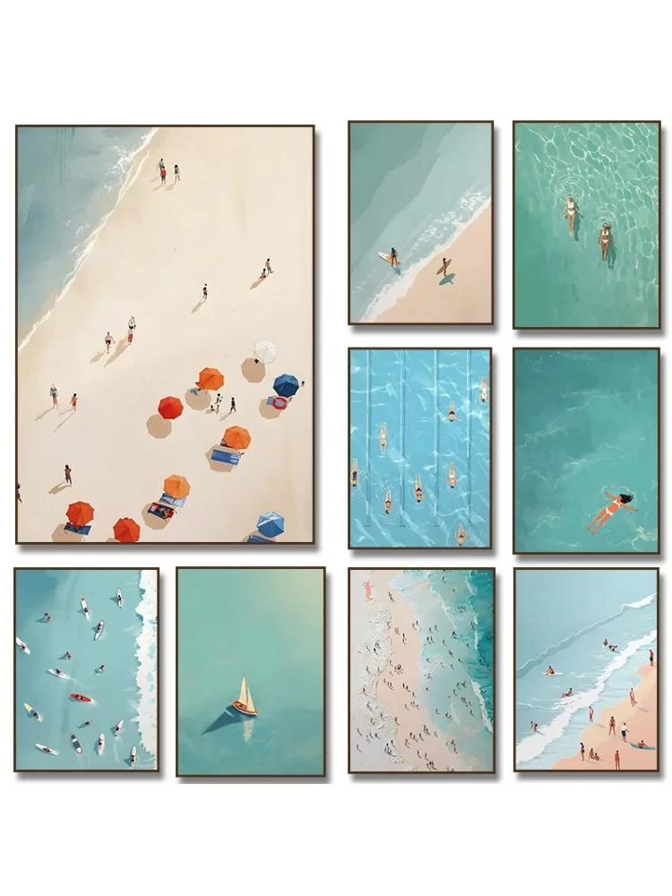 Zomermeisje Zwembadfeest Strand Zee Oceaan Boot Wanddecoratie Nordic Poster Diamant Schilderij Afbeelding voor Woonkamer - afbeelding 2