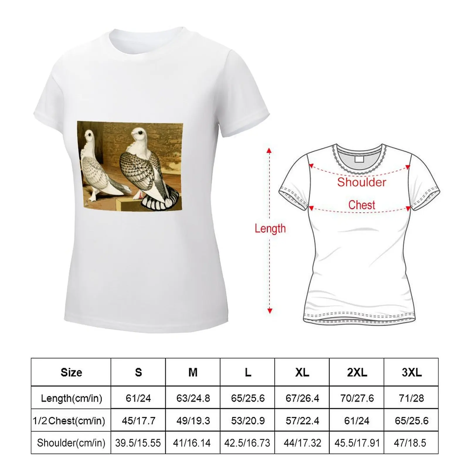 Oriental Frill fancy pigeons with lace-patterned wings T-shirt korean fashion white t-shirts for Women