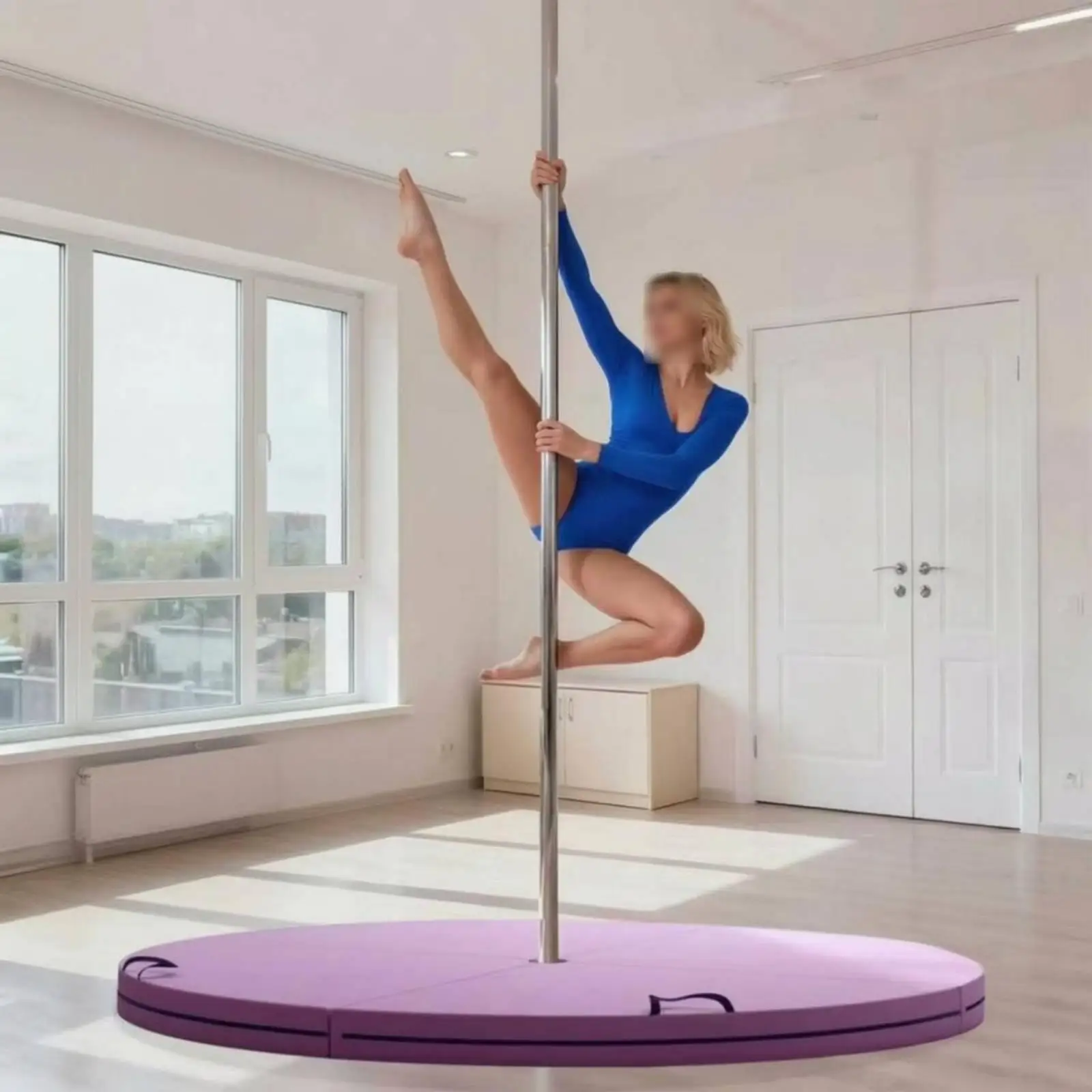 Round Foldable Yoga Mat Thick Support Floor Fitness Pad Polvinyl Chloride for Pole Practice and Stretching