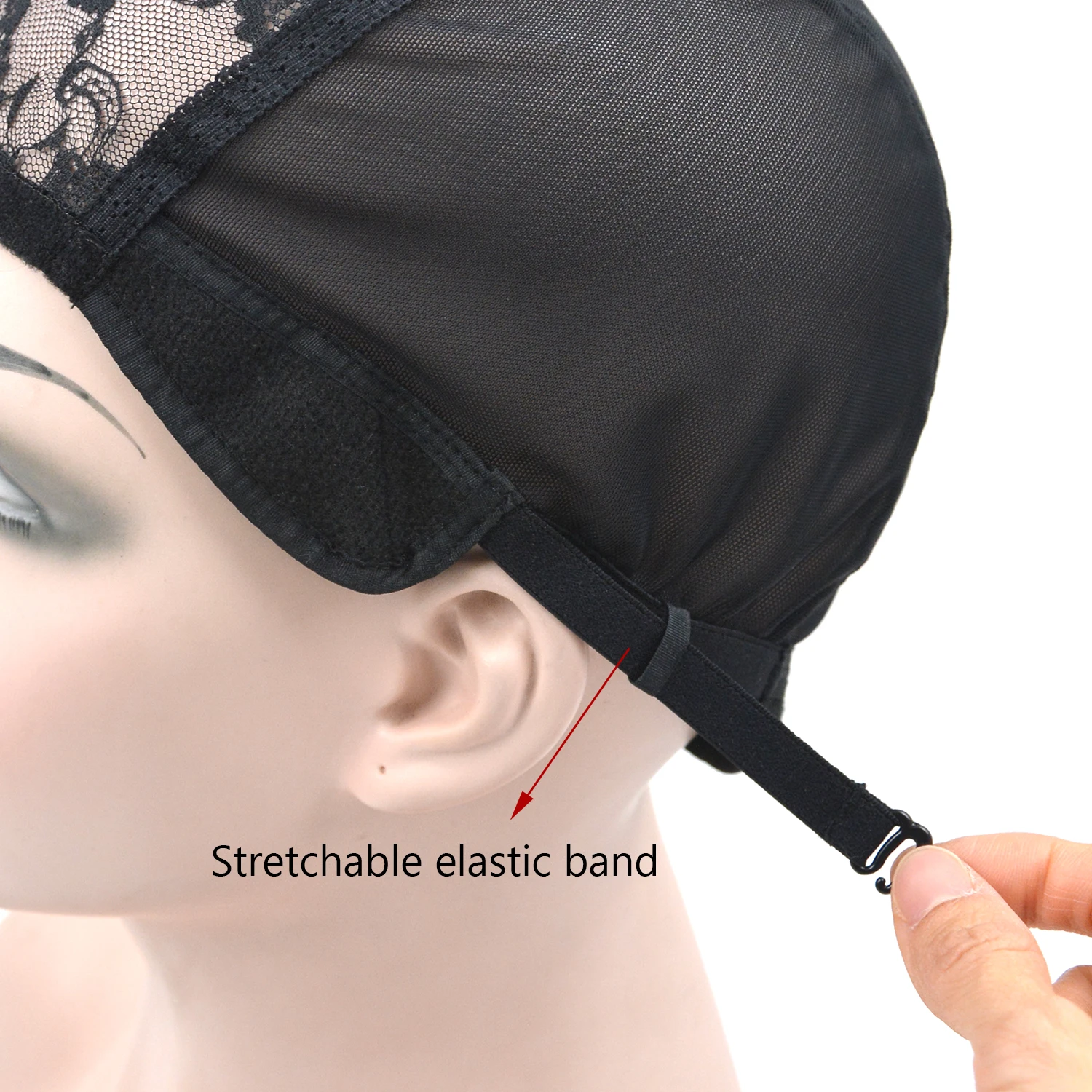 2 Pcs Wig Cap Lace Mesh Wig Cap with Elastic Adjustable Straps for Making Wigs ( Black )