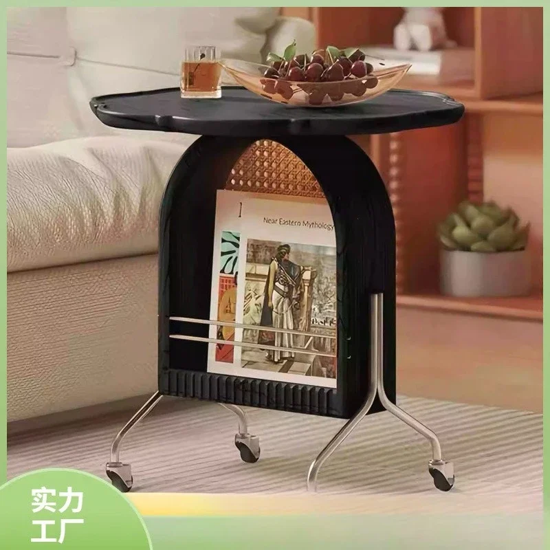 Medieval style solid wood round few living room mobile trolley bedroom bedside table small apartment