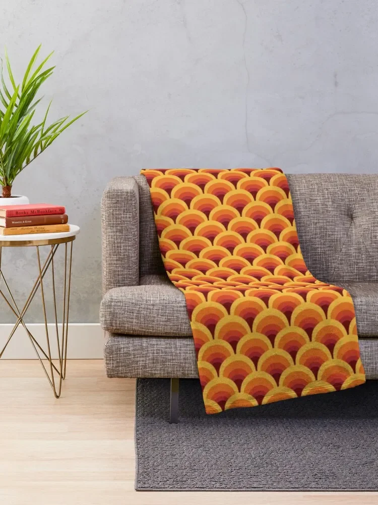 Orange Wave Gradient Retro Pattern Throw Blanket Giant Sofa Luxury Thicken Blankets