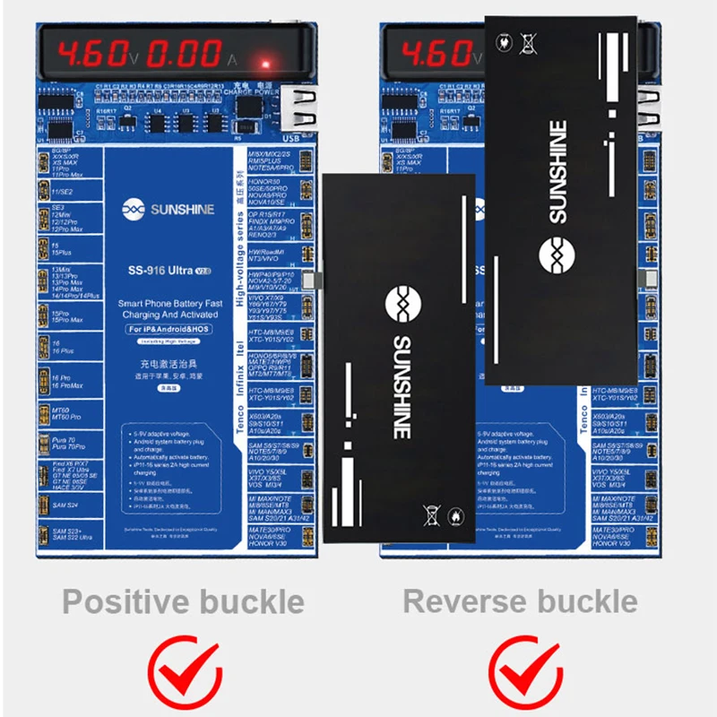 SUNSHINE SS-916 Ultra V2.0 Charging Activation Fixture A/V Dual Display for IP Android Battery Current Voltage Detection Tool