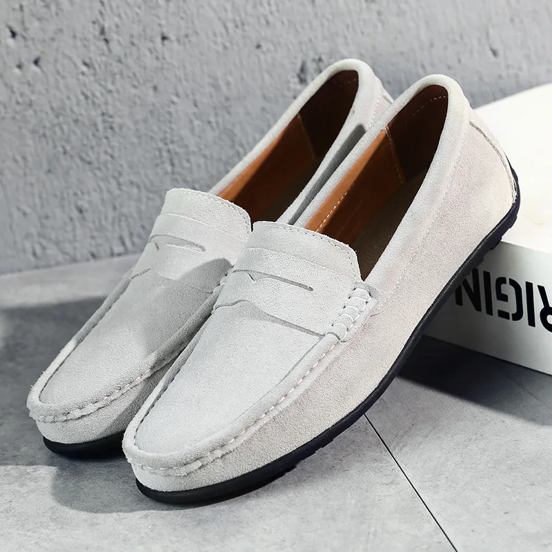 Men Casual Shoes Fashion Suede Leather Men Loafers High Quality Moccasins Slip On Men's Flats Lightweight Driving Shoes 38-47