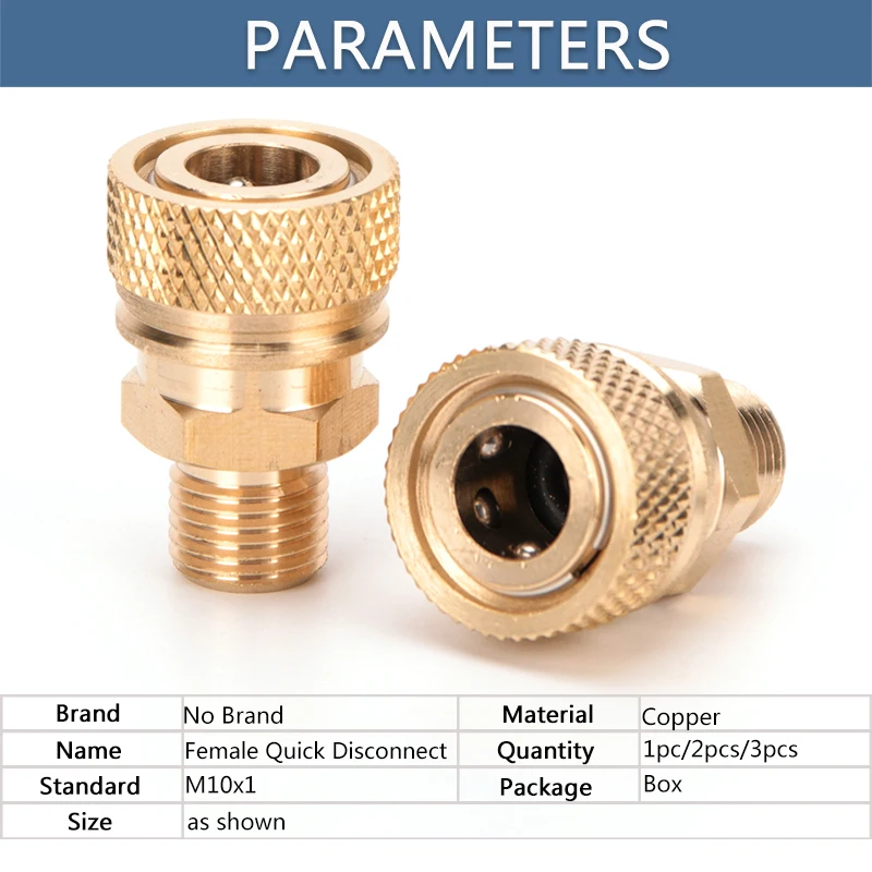 M10x1 Thread Male Quick Disconnect Release 8mm Air Refilling Coupler Sockets Copper Fittings 40mpa Regular style 1pc/set