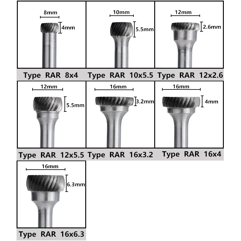 Metal Rotary Files 6mm Shank Tungsten Carbide Burr Bit Diameter 2.6-6.3mm Abrasive Metal Carving Tools 1pc 