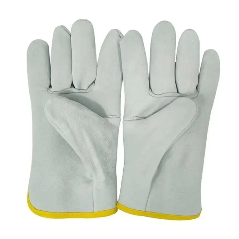 Professional Welder's Gloves, Split Sheep Leather Heat Proof, Short Cuff Flame Retardant Design, Industrial Work Essential
