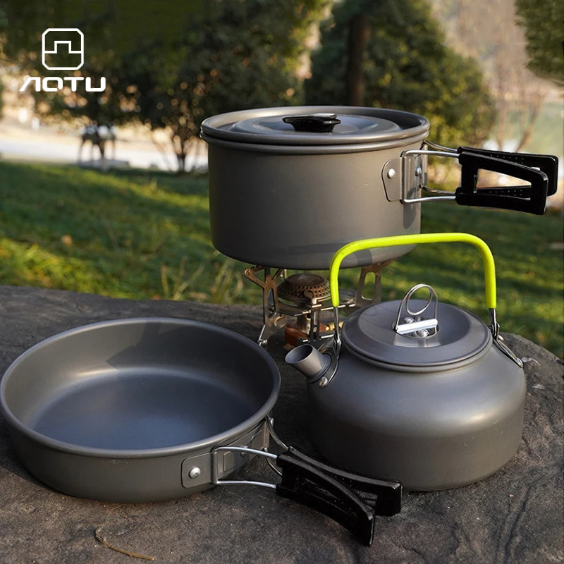 

4-5 Preson Outdoor Camping Set Pot Teapot Frying Pan Combination Portable Picnic Boiled Soup Equipment