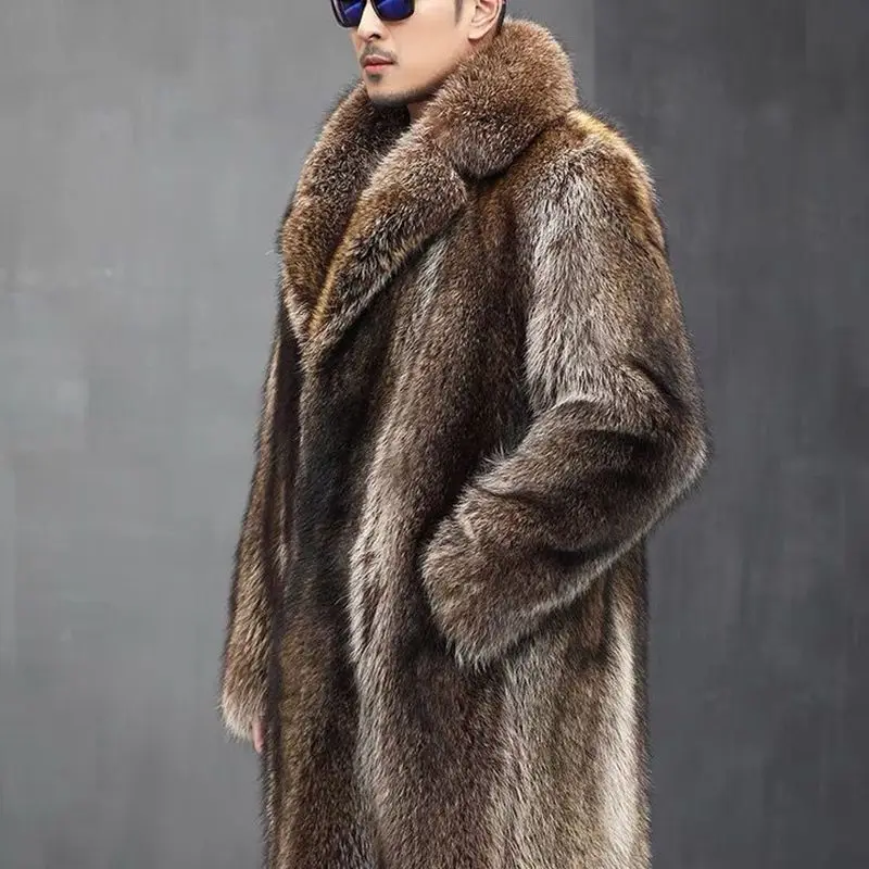 Winter Men's Imitation Small Raccoon Fur Coat New Mink Overcoat Warm Clothes Handsome Fashion Casual Long Suit Collar Jackets