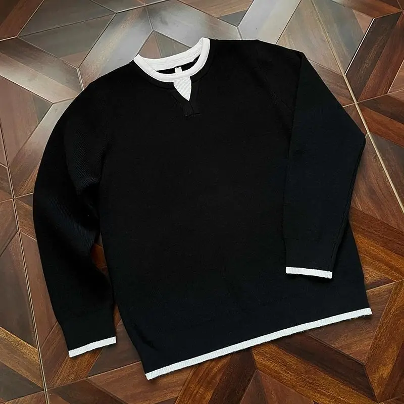 

Мужской вязаный свитер Color Blo с круглым вырезом, базовый слой, винтажный американский стиль, осенне-зимний, парный, устойчивый к износу