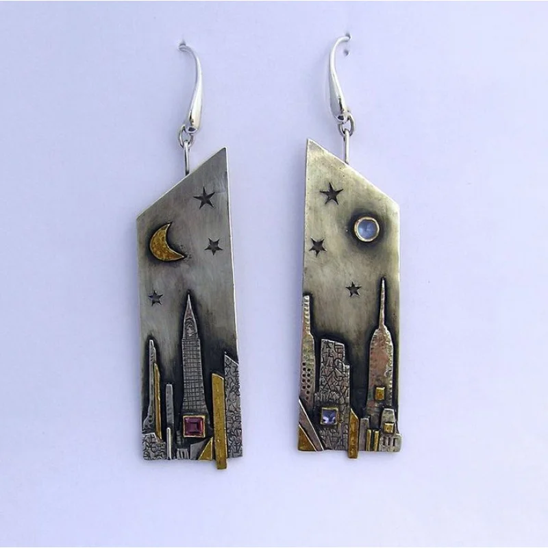 Vintage Star Moon Graffiti Irregular Pendant Charm Mom Earrings New Women's Dangle Earrings Girl Gift