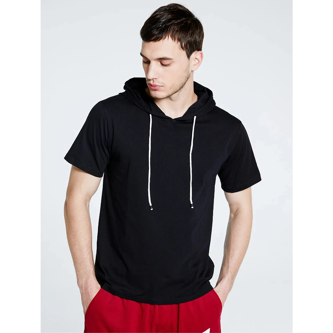 MRMT 2024 Brand New Men\'s Hooded T shirts Short Sleeve Sweater For Male Cotton Solid Color Men T-Shirt Loose Casual Tops Tees