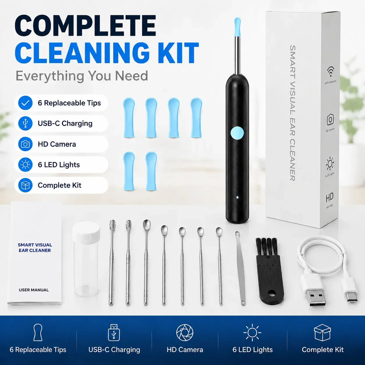 Smart Visual Ear Wax Remover with 1080P HD Camera, USB C Rechargeable Ear Cleaner, Waterproof Ear Scope Otoscope, Safe Ear Wax R view 5