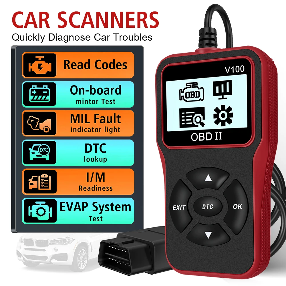 شاشة ديجيتال V100 Obd2 قارئ الرمز obdii eobd اكسسوارات السيارات العالمي 16 دبوس أدوات تشخيص السيارات obd 2 الماسح الضوئي