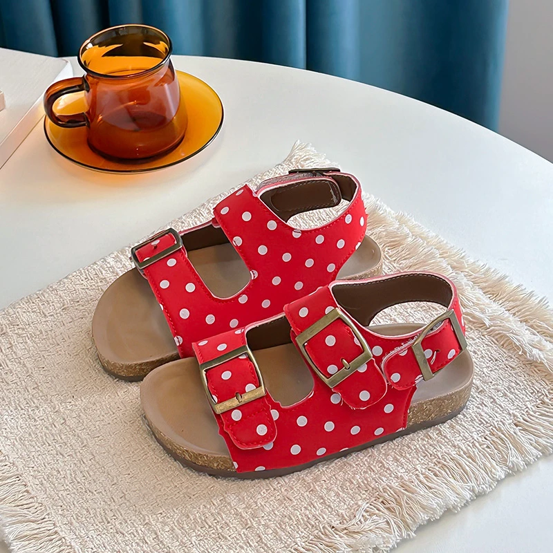 Girls Beach Shoes Sweet Polka Dots Kids Princess Sandals Open Toes Non-slip 2026 Summer New Children Casual Shoes Versatile