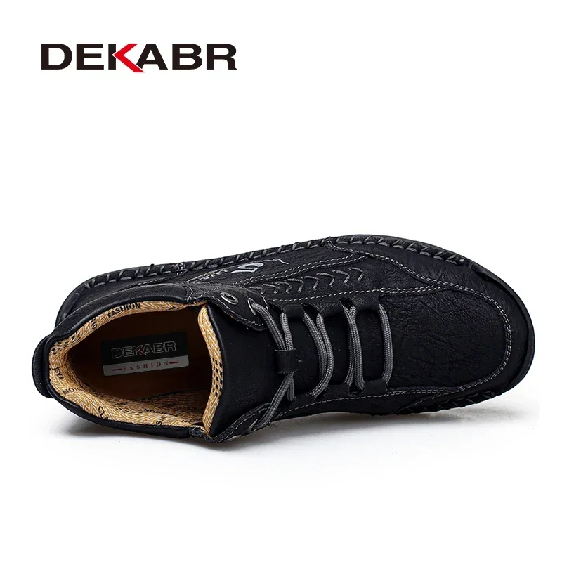 DEKABR Men's Boots Microfiber Leather Leisure Lightweight Anti-Skid Casual Breathable Lace Up Handmade Shoes For Men Size 38-48