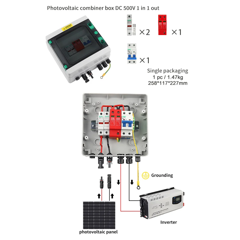 Wandmontierte IP65 wasserdichte DC500V 1-1 PV-Kombinationsbox Solar-Anschlussdose SPD Überspannungsschutz Sicherung MCB für Solaranlagen – Detail 8