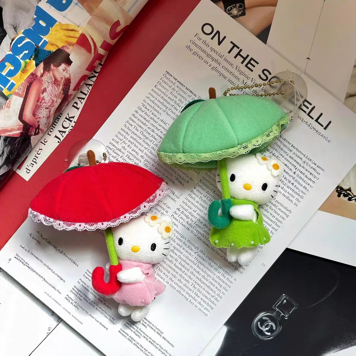 Sanrio Hello Kitty Cross-Dressing Green Leaf Umbrella Modeling Fresh Green Outfit Plush Keychain Backpack Car Key Pendant Gift
