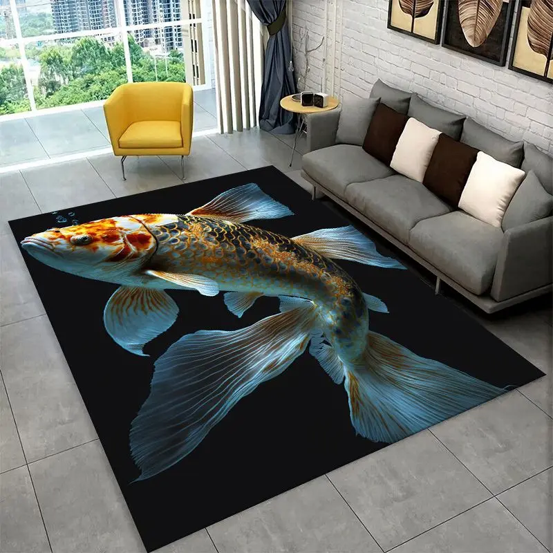 Cartoon Koi Carp Good luck Yin Yang Fish Large Area Rug Non-slip Durable Carpet for Bedroom Living Room Sofa Doormat Home Decor