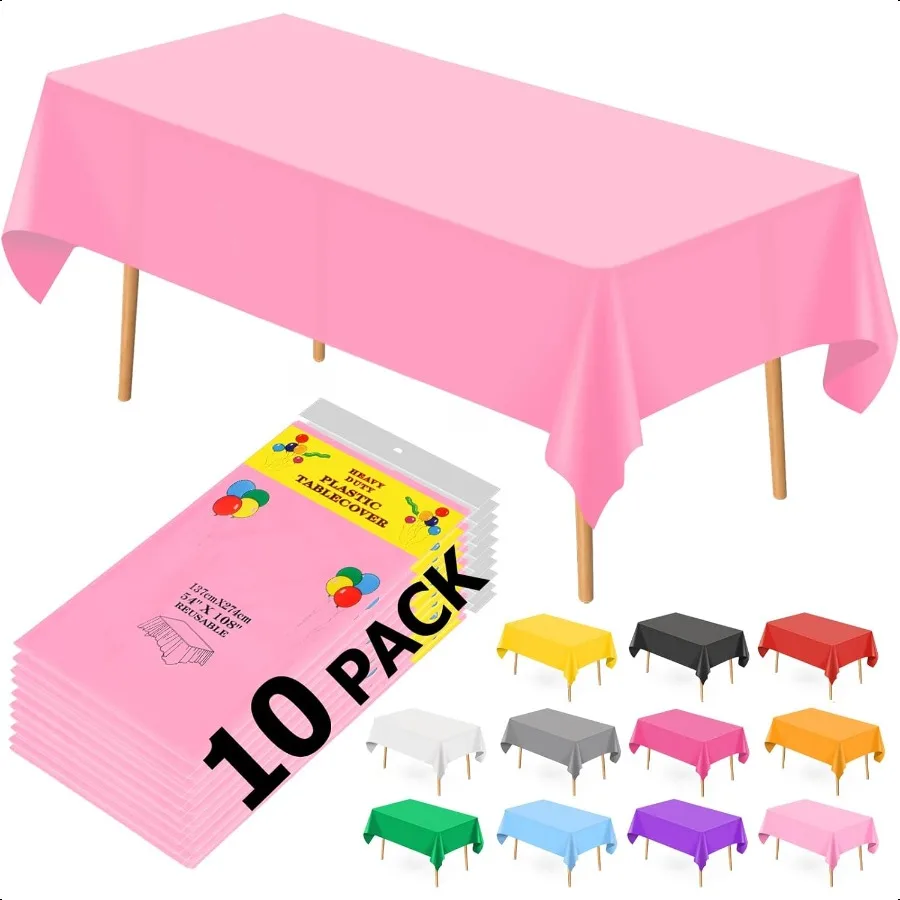

10 Pcs Plastic Tablecloth 54 108 Inch Tablecloths for Rec Tables Pink Table Cover for Christmas Party Birthday Party Wedding D