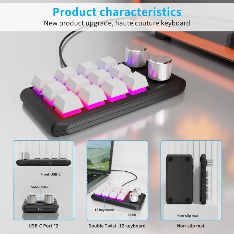 One-Handed Mechanical Keyboard 12 Programmable Keys RGB Lighting Keypad