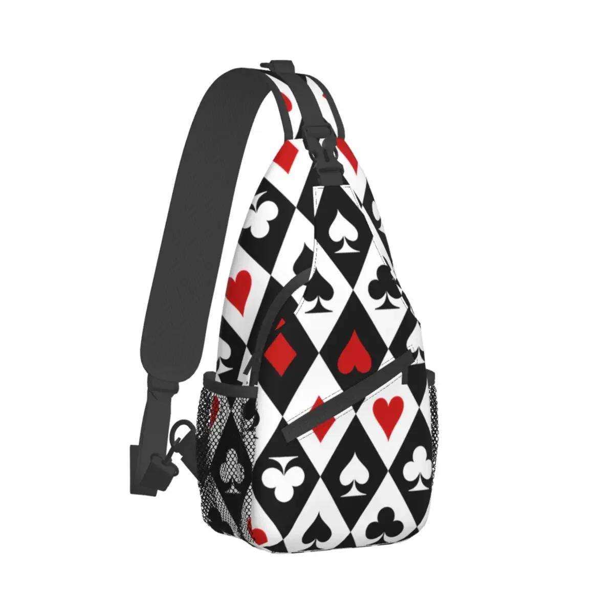 Playing Cards Suit Symbols Crossbody Chest Bags Poker Pattern Pockets Travel Pack Messenger Sports Teens Shoulder Bag Unisex