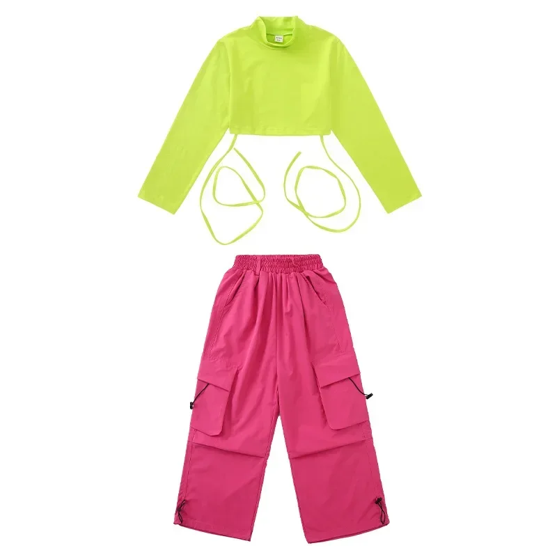 Girls Hip Hop Colorful Crop Top Cargo Pants Child Sweatshirt  Joggers Kid Streetwear Jazz K-pop Street Dance Costume Clothes Set