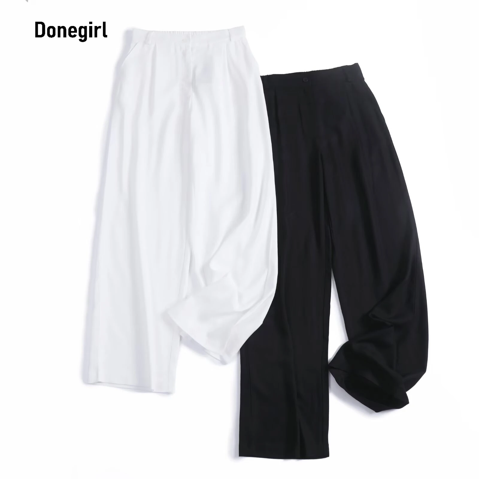 

Women's New Fashion Loose Solid Casual Blend Wide Leg Pants Retro High Waisted Zipper Female Trousers
