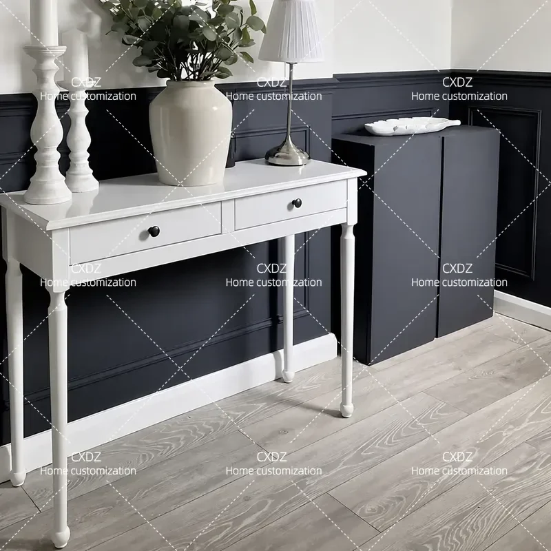 Solid Wood Entryway Table Cream White Narrow Console Table for Living Room Hallway Against Wall Simple Design Entrance Rack