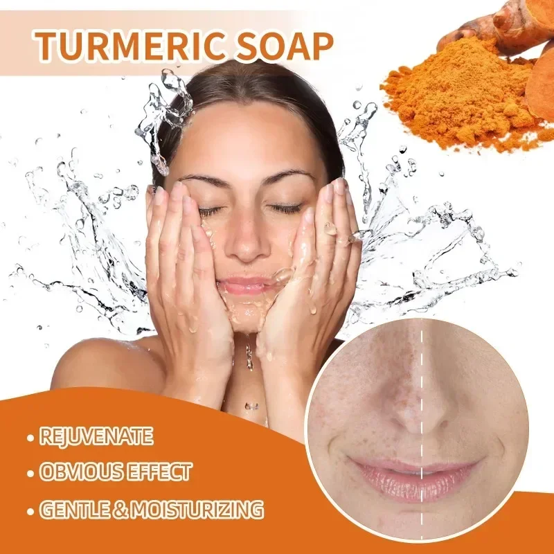 Turmeric Freckle Cleansing Soap Fade Dark Spots Acne Marks Smooth brighten Skin whitening Moisturizing Body care Clean Soap